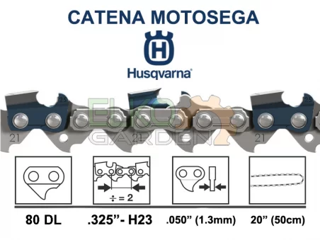 CATENA MOTOSEGA HUSQVARNA 80 MAGLIE H23 PIXEL 20LP .325 1.3MM - DENTE QUADRO