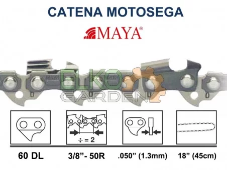 CATENA MOTOSEGA MAYA MY50R C/L 60 MAGLIE 45CM 3/8 LP 1.3MM